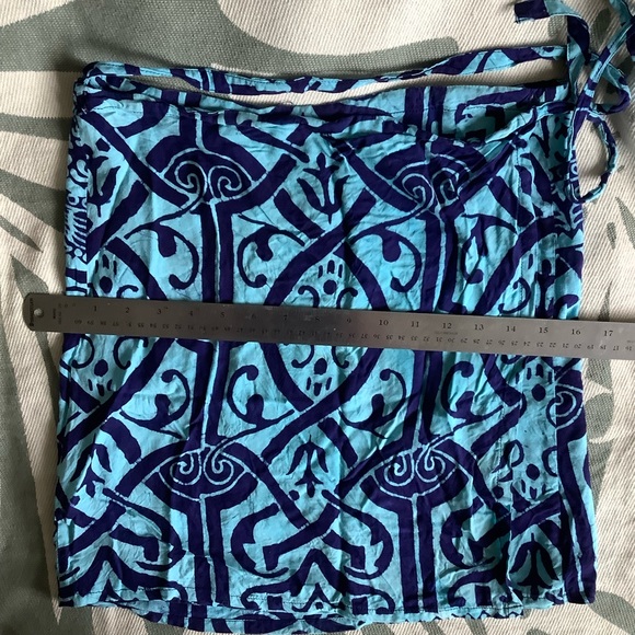 Wrap around mini skirt, 100% rayon, turquoise/ blue, One Size - Picture 2 of 4
